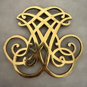 Thomas Jefferson Foundation Monticello Brass Trivet Ornate Scroll Monogram